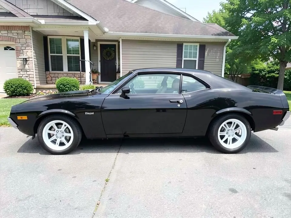 AI-generated sample: a black coupe with white wheels