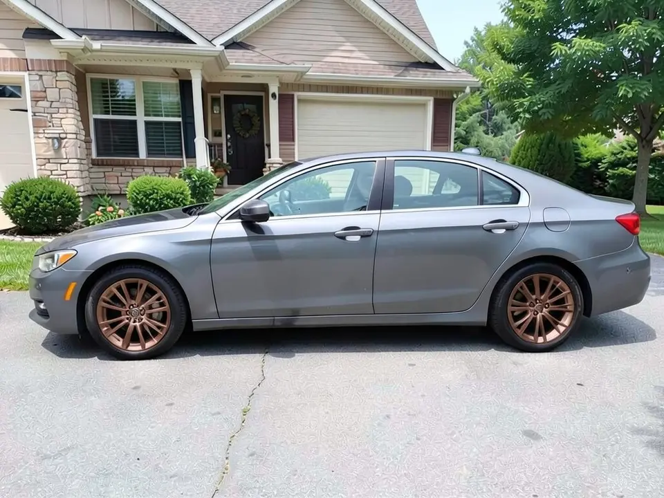 AI-drawn sample: the same gray sedan on bronze-colored wheels
