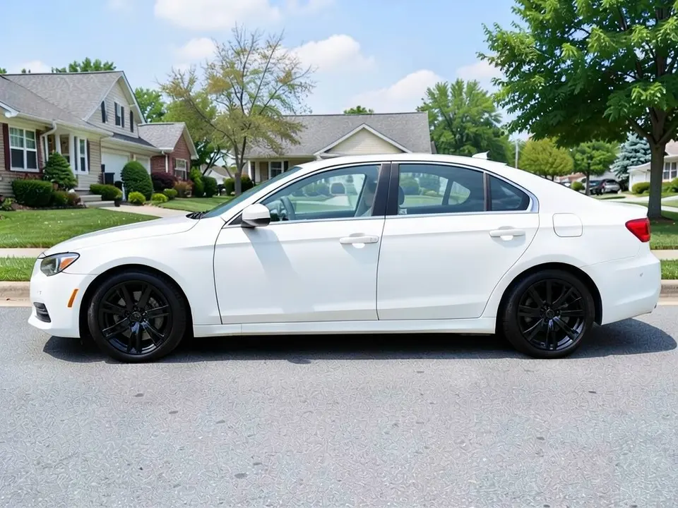 AI-generated sample: a white sedan with black wheels