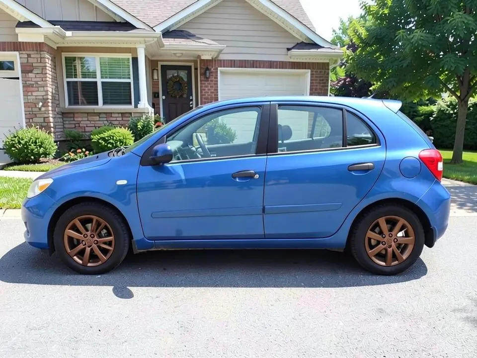 AI-drawn sample: the same blue hatchback on bronze-colored wheels