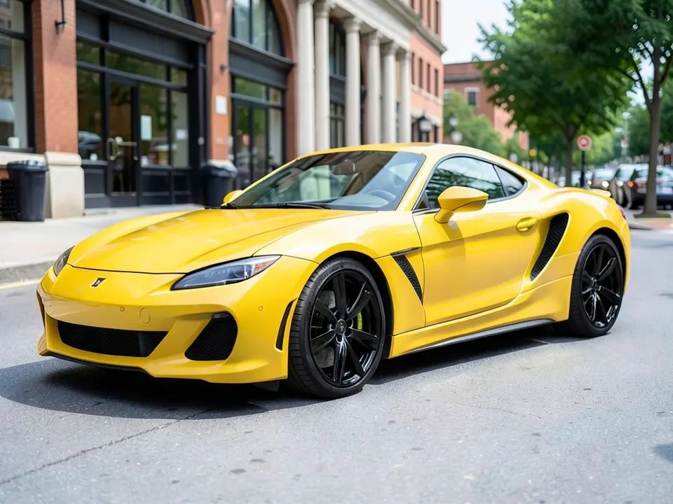 AI-generated sample: a yellow coupe with black wheels