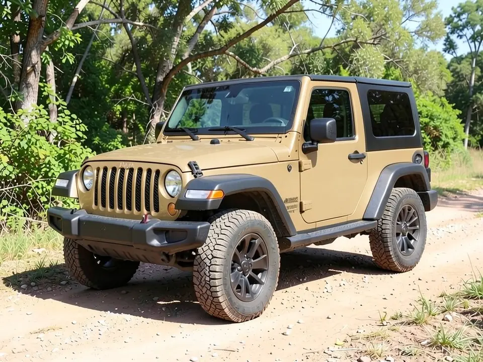 AI-drawn sample: the same vehicle wrapped in matte desert sand tan