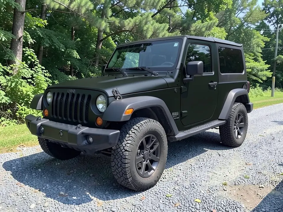 AI-generated sample: a white Wrangler-style SUV in a matte black wrap