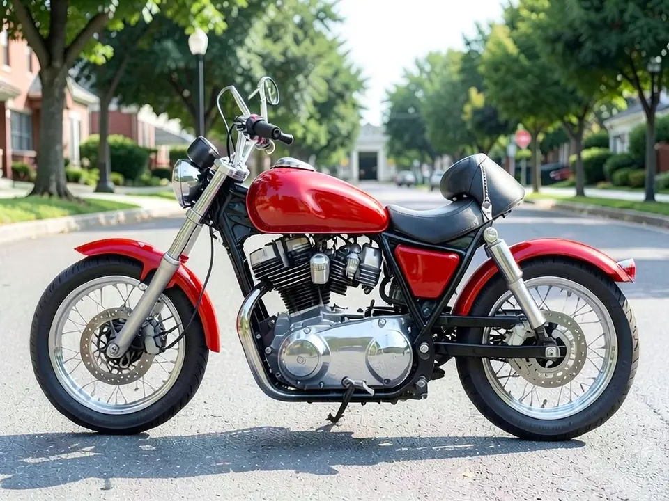 AI-drawn sample: the same cruiser with a candy red tank and fenders