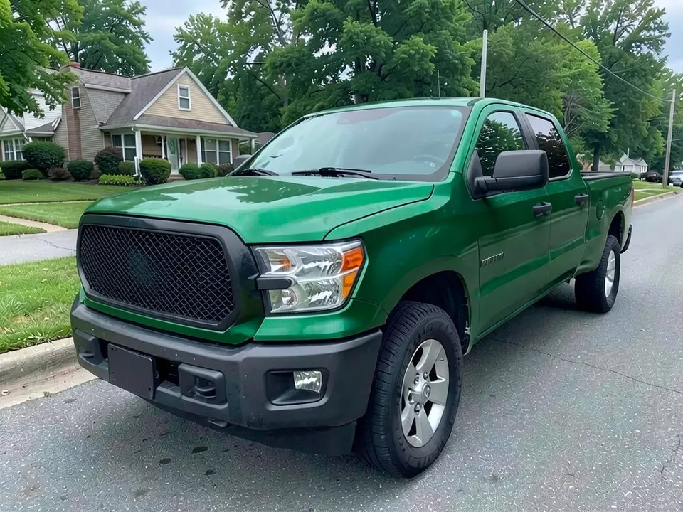 AI-generated sample: a white pickup in a green wrap