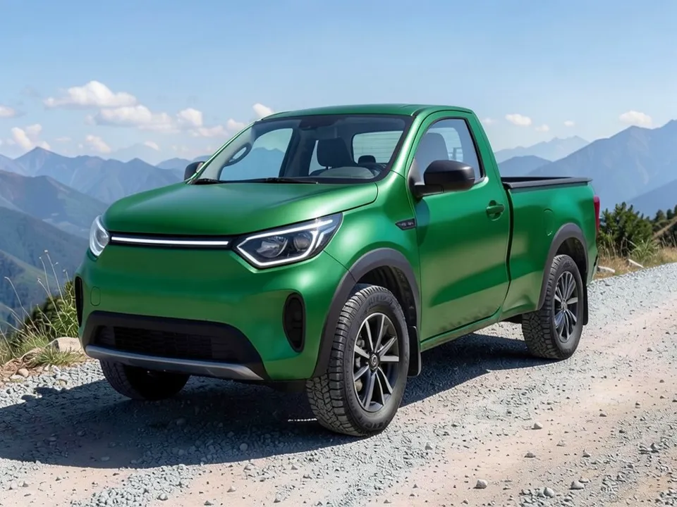 AI-generated sample: a white pickup in a satin green wrap