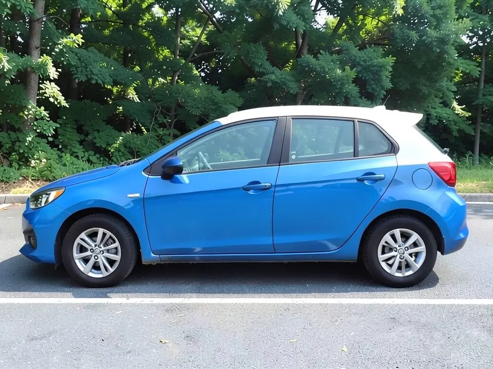 AI-generated sample: a blue hatchback with a white roof