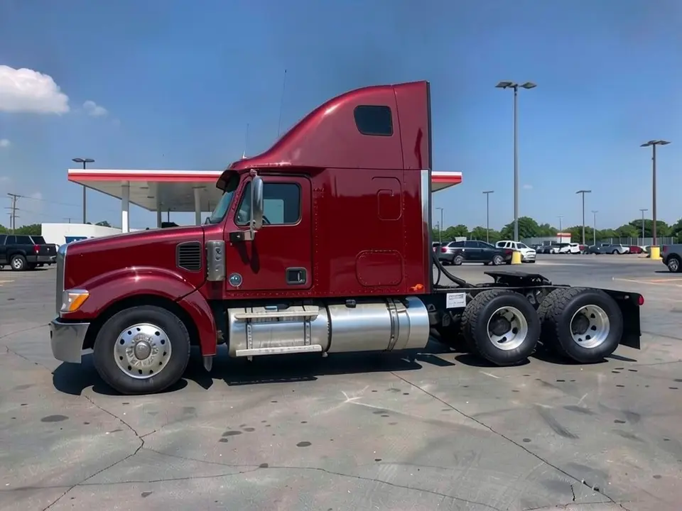 AI-generated sample: a semi tractor with the cab and sleeper in deep red
