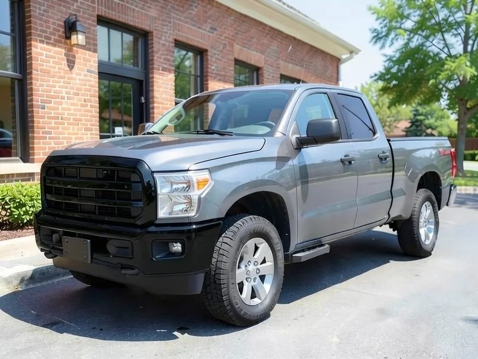 AI-generated sample: a gray crew cab pickup with black trim