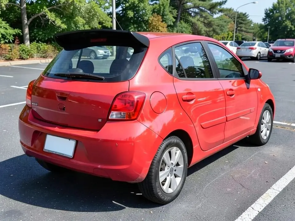 AI-drawn sample: the same red hatchback with a large black roof spoiler above the rear window