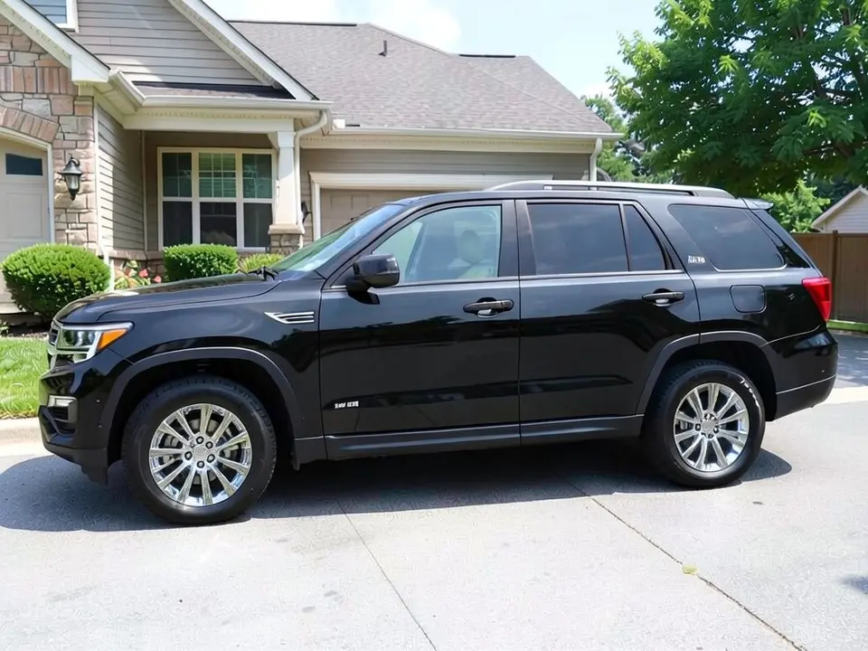 AI-drawn sample: the same black SUV with brighter, mirror-like chrome-looking front wheel