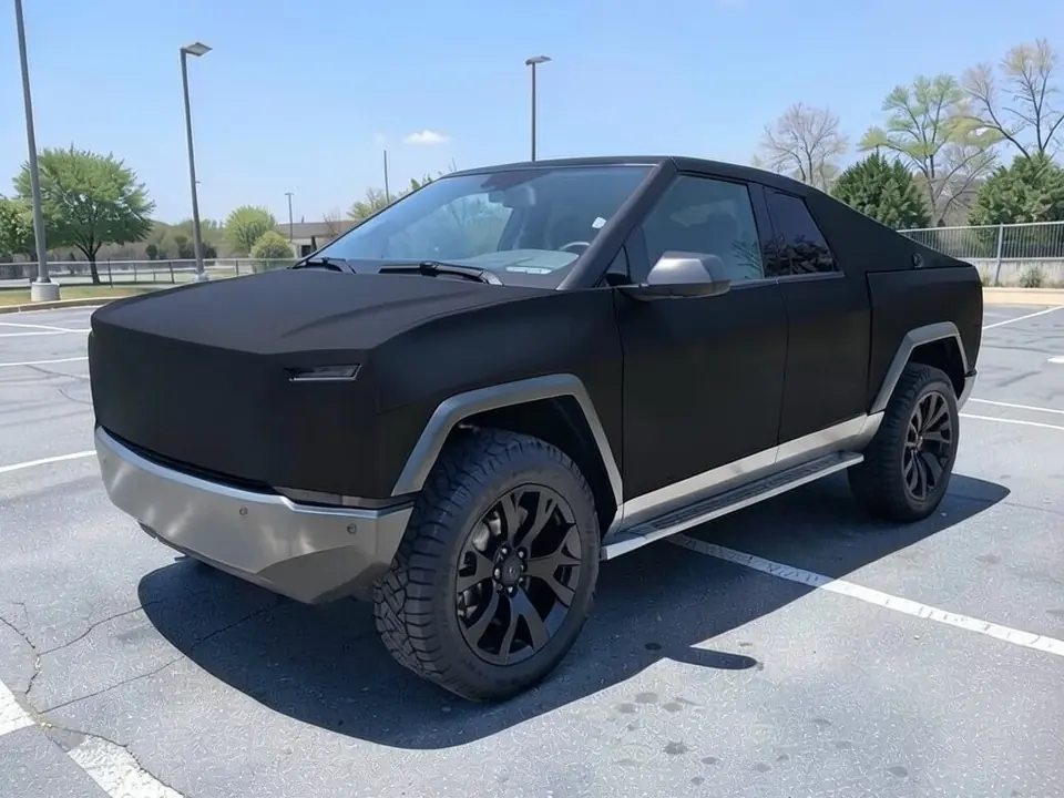 AI-generated sample: the same pickup with a matte black wrap on the upper body, silver flares and side sills and a steel lower bumper