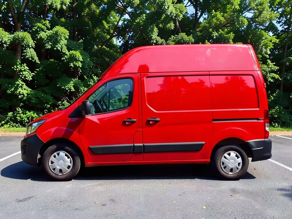 AI-generated sample: a white high-roof van in a red wrap