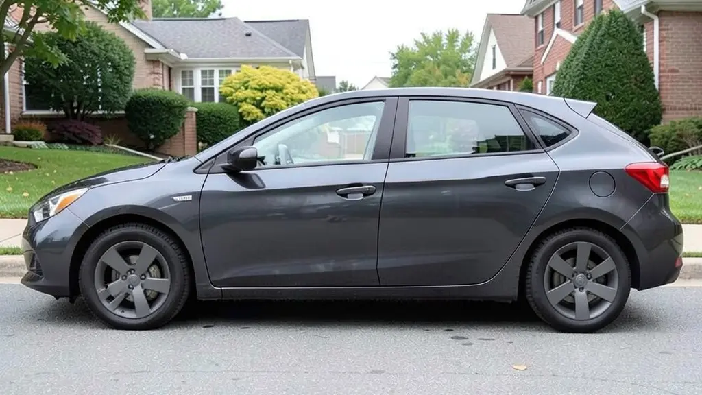 AI-generated sample: the same hatchback with matte gunmetal grey rims