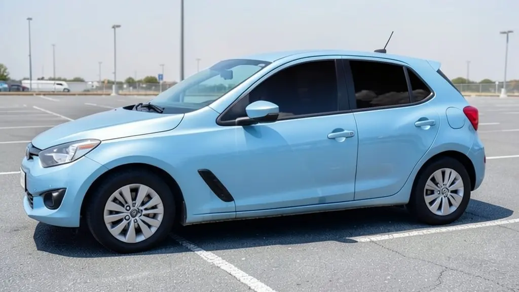AI-generated sample: the same hatchback with near-black 5% limo tint on the side windows
